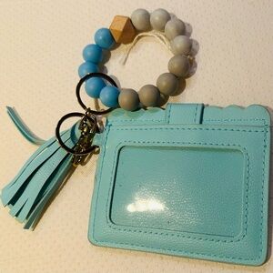 Wristlet Wallet Bracelet Keychain,Card Holder Tassel Keychain Bangle Key Ring